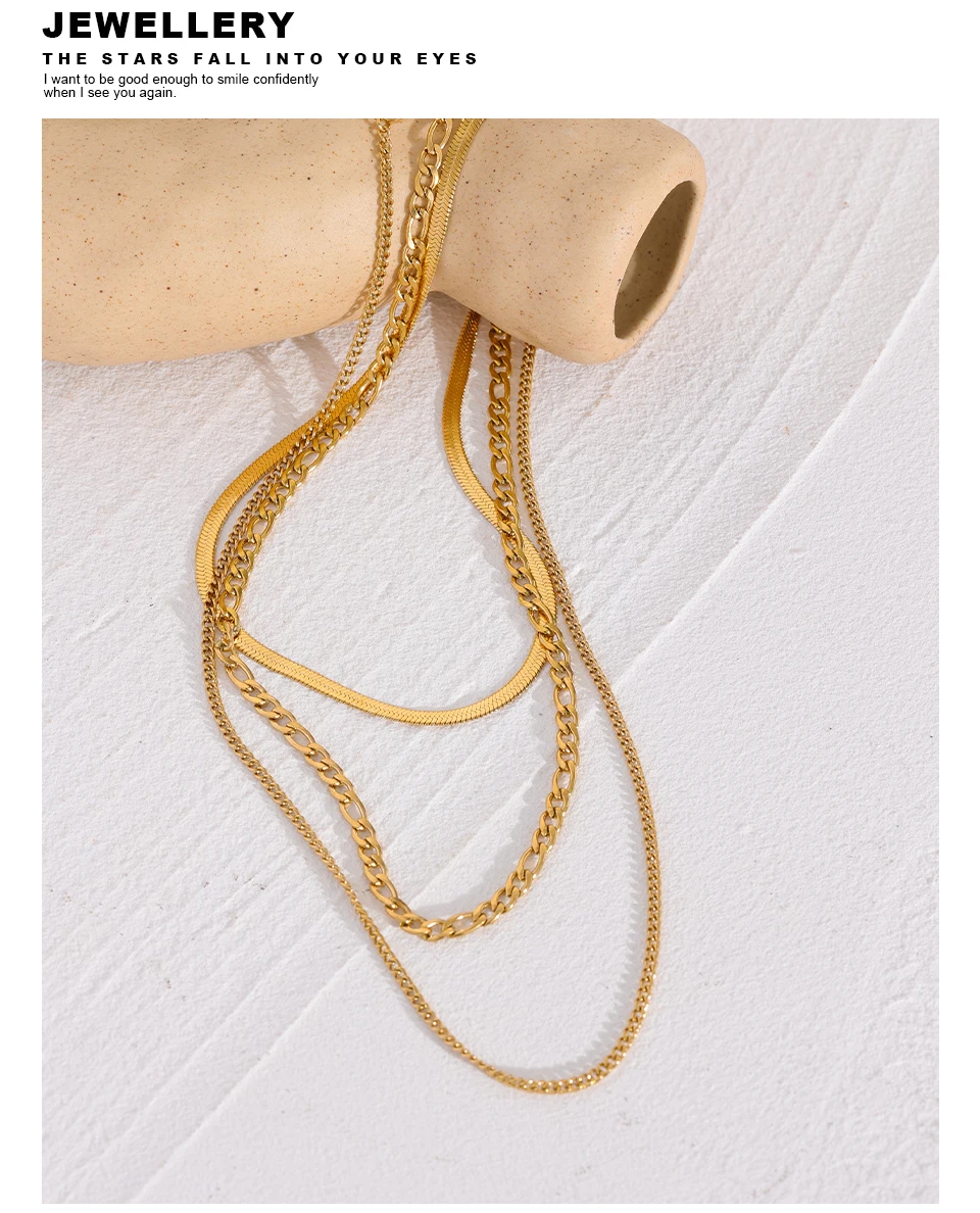 Yhpup Stainless Steel Chain Layered Necklace Separated Set for Women Statement Golden Metalic Waterproof Collar Necklace Jewelry - Image 12