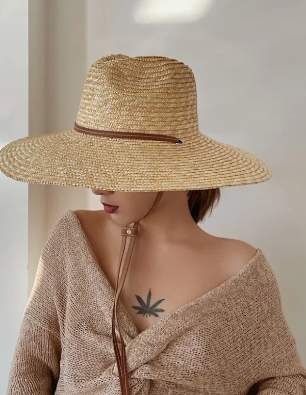New 2024 Belt Strap Straw Sun Hat For Women Fashion Vacation Beach UV Hats Summer Wide Brim Travel Panama Hats Outdoor Wholesale