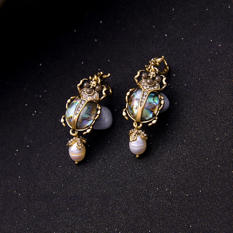 Natural Abalone Shell Earrings Freshwater Pearl Beetle Drop Earrings For Women - Image 5