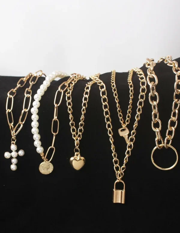 Multi-layers Necklaces for Women Personality Hollow Geometric Pendantes Necklaces Gold Color Cross Necklaces Punk Collar