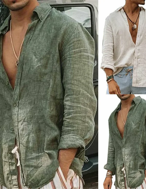 2026 Men Casual Cotton Linen ShirtsStanding Collar Male Solid Color Long Sleeves Loose Tops Spring Autumn Handsome Men's Shirts