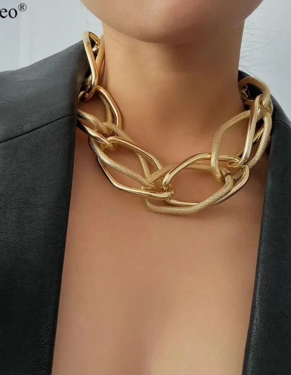 Lacteo Punk Multi Layered Gold Color Chain Choker Necklace Jewelry for Women Hip Hop Big Thick Chunky Clavicle Chain Necklace