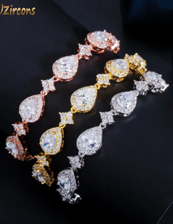 CWWZircons Top Bling Big Water Drop Cubic Zirconia Rose Gold Color Tennis Bracelet for Women Trendy Party Wedding Jewelry CB238