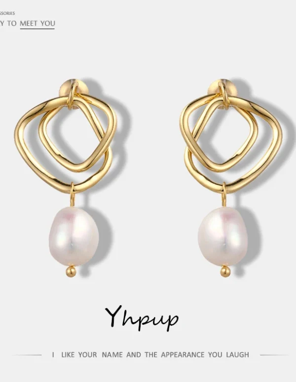 Yhpup Fashion Charm Geometric Drop Natural Pearl Earrings Korean Fashion Minimalist Exquisite Earrings Jewelry for Women Gift