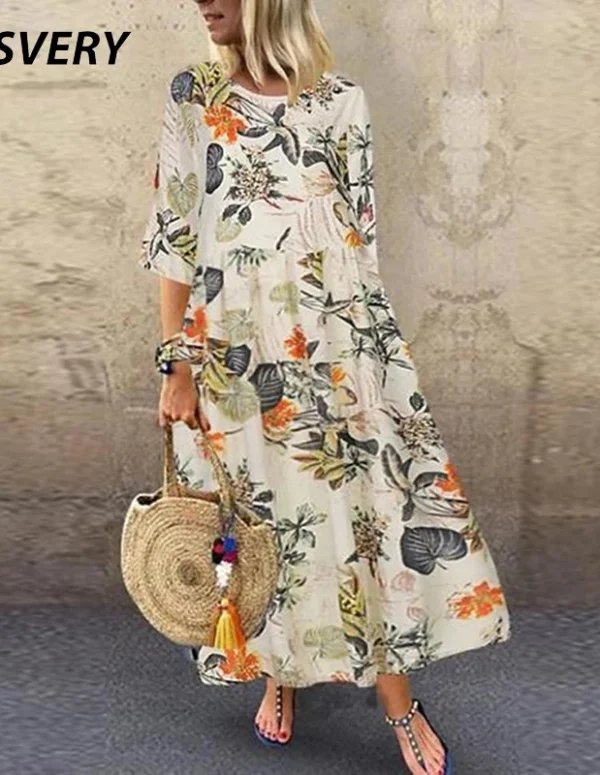 Summer Dress Women Vintage Party Dress 2021 Half Sleeve O Neck Beach Bohemian Dresses For Women Casual Plus Size Dress