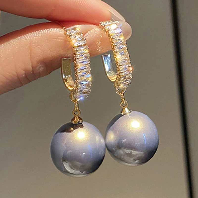New Korean Style White Pearl Drop Earrings for Women Shiny Rhinestone Temperament Earring Wedding Party Engagement Jewelry - Image 2