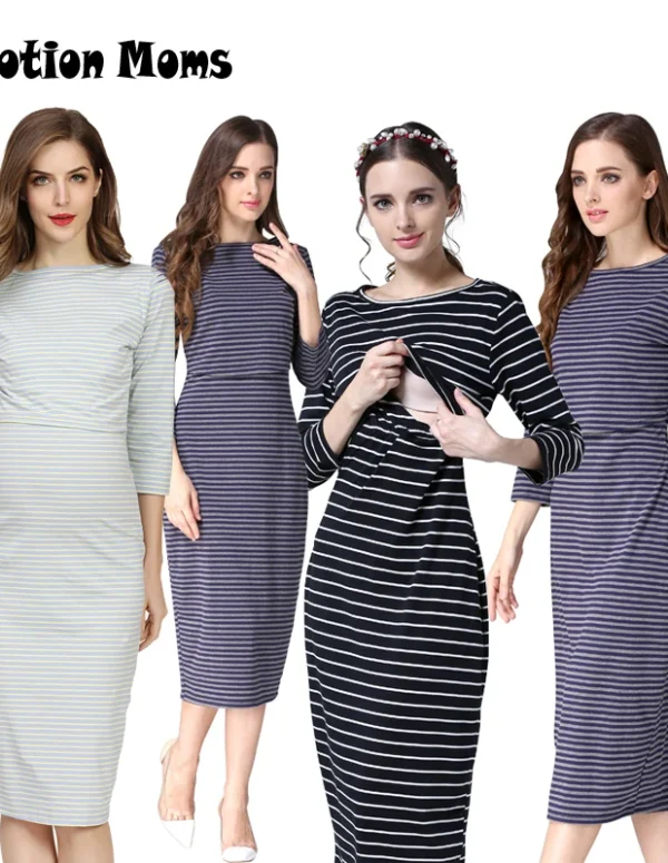 New Spring Striped Maternity Breastfeeding Dresses Pregnancy Clothes Women Pregnant Nursing Lactation Dress Drop Shipping