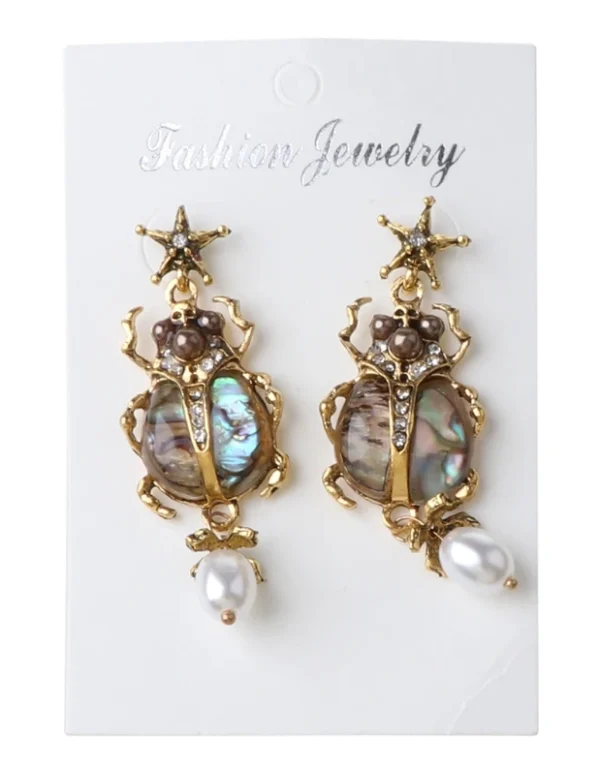 Natural Abalone Shell Earrings Freshwater Pearl Beetle Drop Earrings For Women