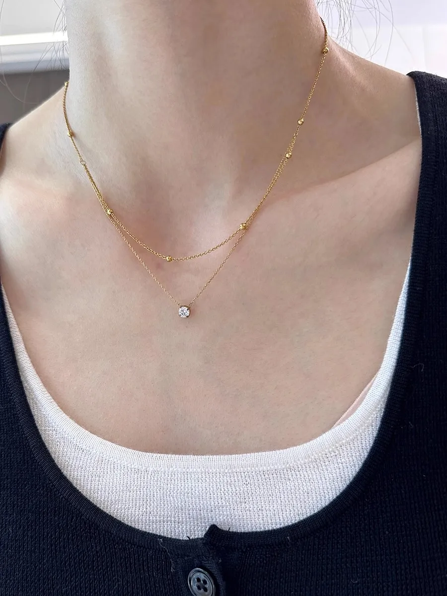 Stylish Shiny Zircon Double Layer Staniless Steel Waterproof Gold Plated Choker Necklace Stacked Fashion Jewelry Gift for Women - Image 12