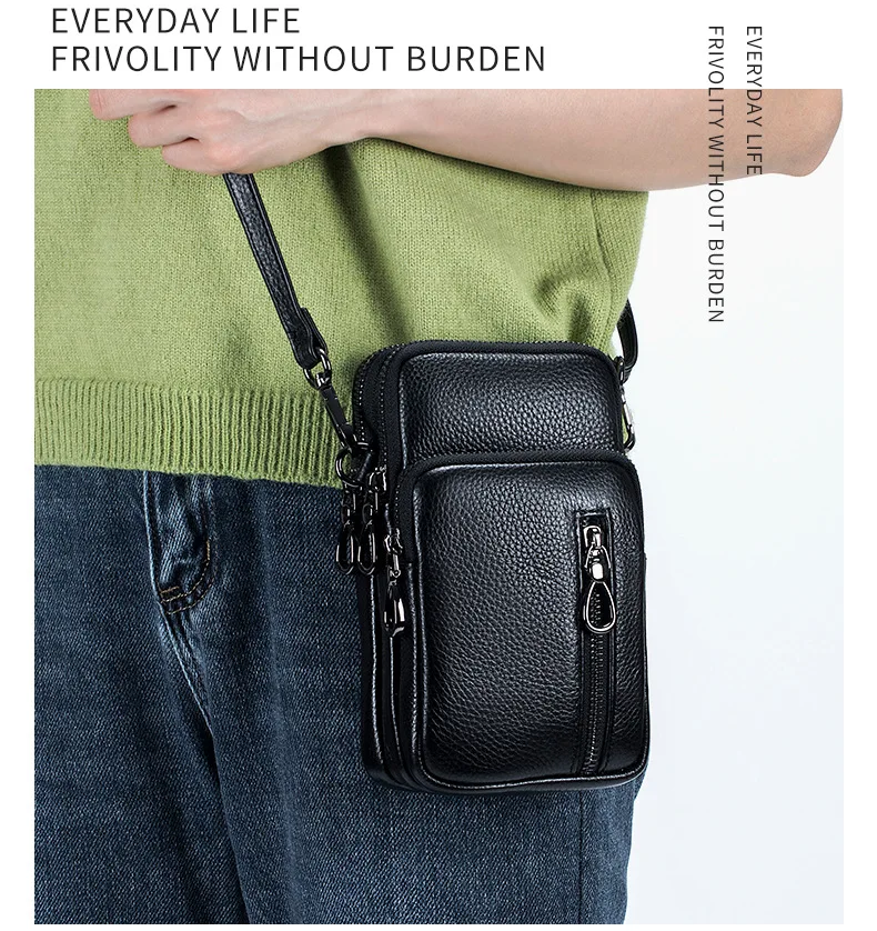 Lightweight Crossbody Messenger Bag, Women's Cow Leather Small Shoulder Purse, Multi Compartment Pocket, Vertical Phone Bag - Image 17