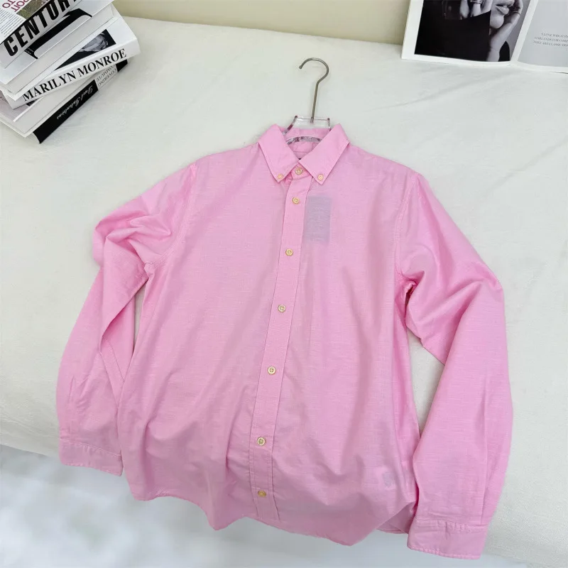 Long sleeved shirt for men and women Linen material unisex old money style solid color embroidered designer long shirt - Image 11