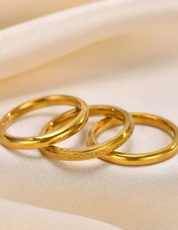 Women's 3PCS Set Stainless Steel Ring, Gold Color Plating 2mm Slim Plain Finger Band Rings, Trendy Stacked Jewelry for Party
