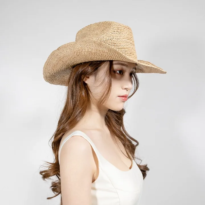 Ins Hand-crocheted Natural Raffia Straw Sun Hats Cowboy Hat for Women Men Summer Wide Brim Panama Outdoor Breathable Beach Caps - Image 16