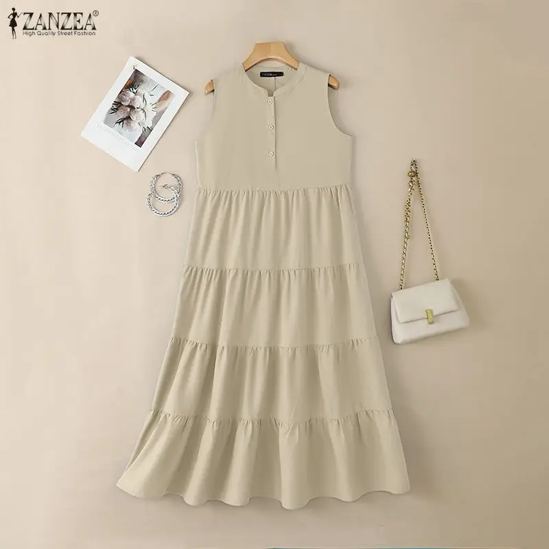 Fashion Summer Sleeveless Dress 2026 ZANZEA Women Casual Loose Sundress Solid Holiday Robe Female Elegant Ruffled Work Dresses - Image 18