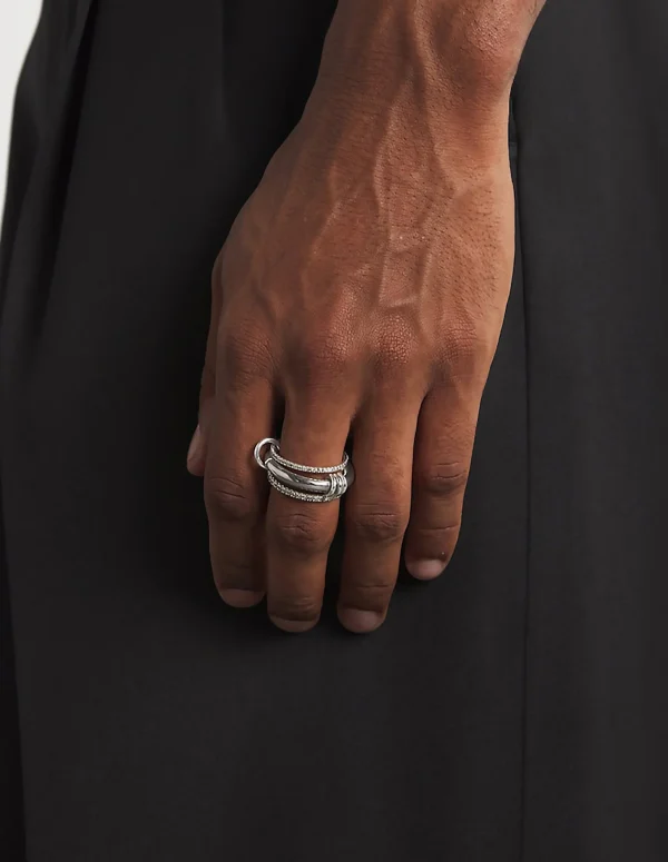 Multi-layer Stackable Finger Rings Shiny Cubic Zirconia Link Ring 18K Gold Plated Stainless Steel High Quality Jewelry Accessory