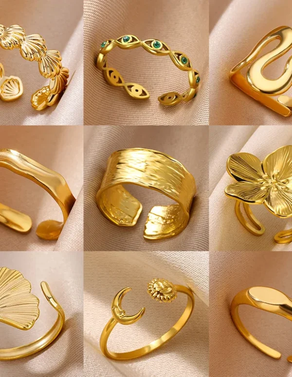 Minimalist Texture Stainless Steel Geometric Rings For Women Gold Color Opening Couple Ring Aesthetic Wedding Christmas Jewelry