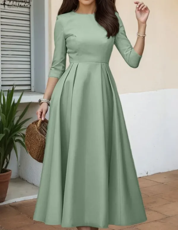 ZANZEA Elegant Maxi Long Dress Women 3/4 Sleeve Office Sundress 2025 Fashion A-Line Party Vestido Solid European Casual Robe