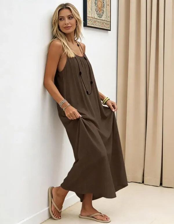 Soft Loose Fabric Dress Women Dress Women's Backless Cami Dress Summer Boho Maxi Sundress Spaghetti Strap Beach Back Tie Dresses
