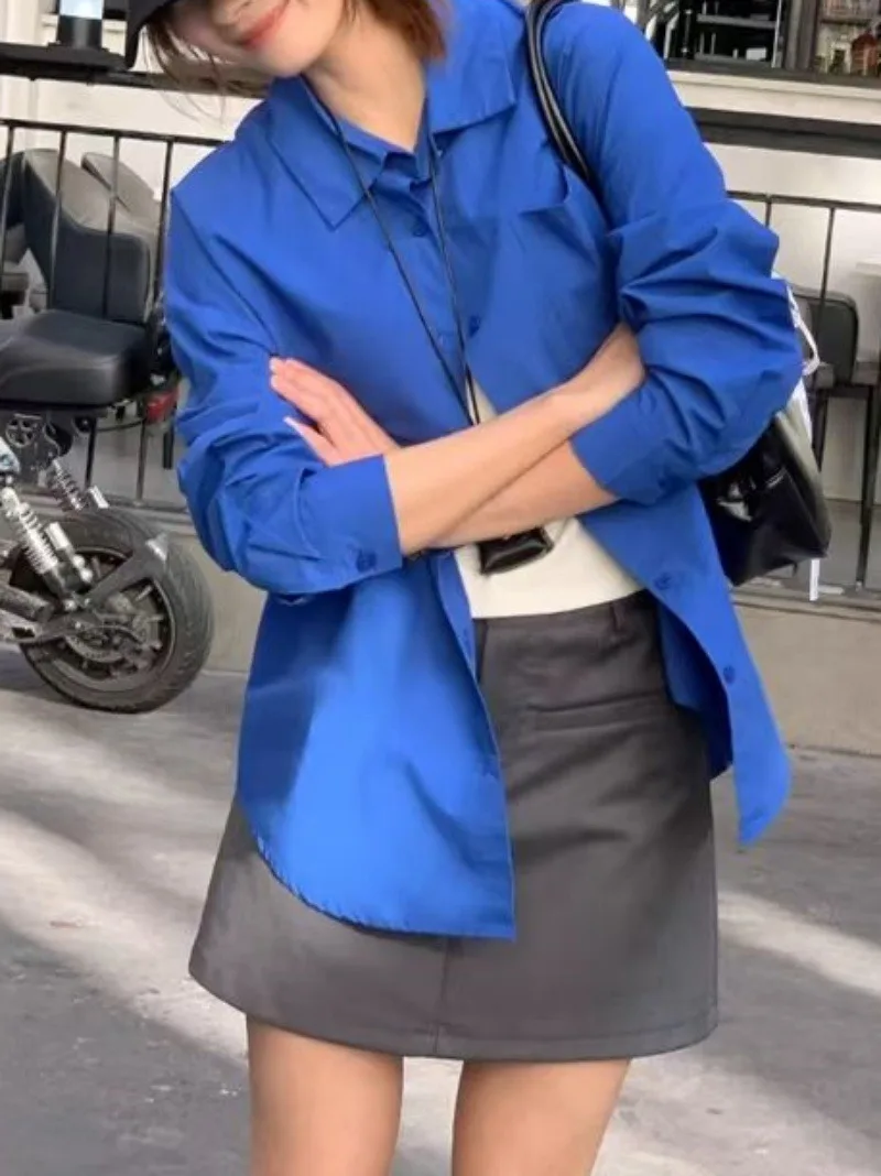 Solid Color Long Sleeve Women's Shirt with Pocket Loose Button Up Casual Blouse Woman 2026 New Spring Summer All-Match Shirt Top - Image 3