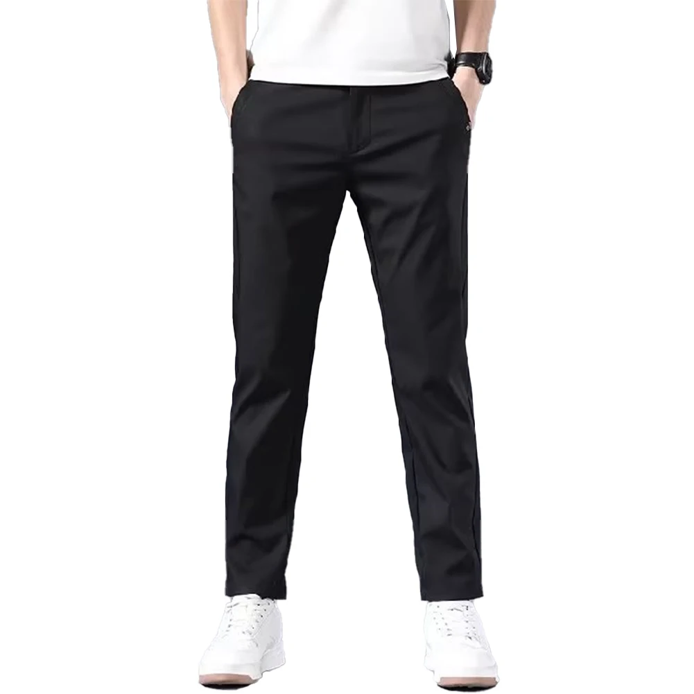 Summer Men's Slim Fit Thin Chino Pant Casual Flat Front Flex Classic Full Pants Middle Waist Man Trousers - Image 10