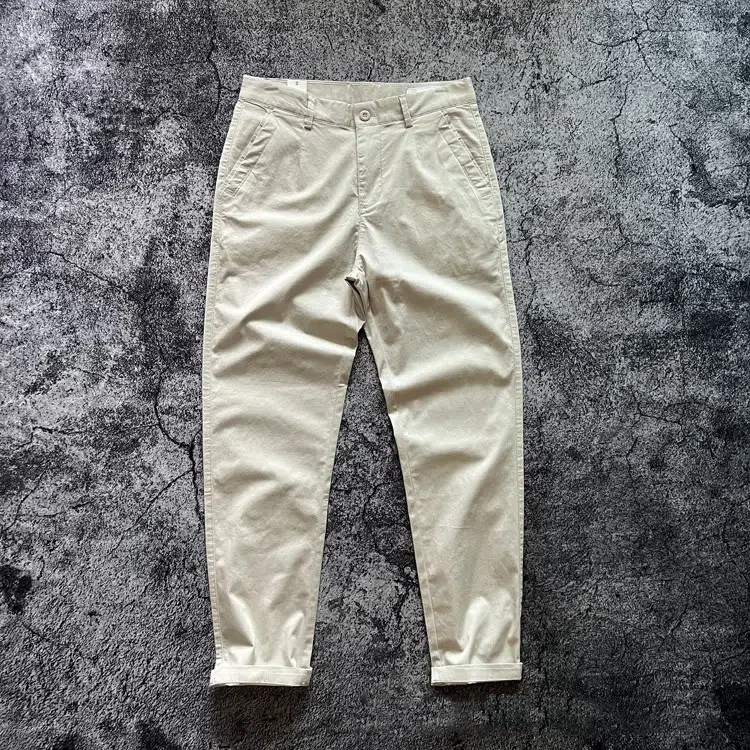 2025 Summer New American Retro Thin Micro Elasticity Casual Pants Men's Simple 98% Cotton Slim CHINO Business Straight Trousers - Image 2