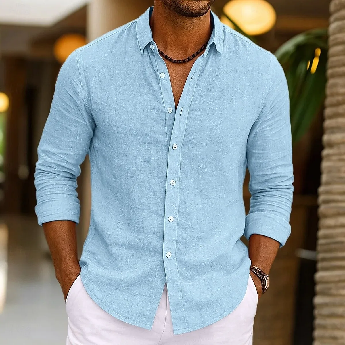 Men's Linen Shirt Summer Beachwear Button Solid Color Cotton Linen Long Sleeve Shirt Vacation Men's Clothing Fast Shipping - Image 2