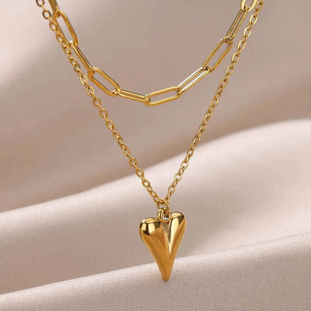 Multilayer Heart Necklaces For Women Stainless Steel Gold Color Evil Eye Pendant Chain Choker Necklace Wedding Jewerly Gift - Image 30