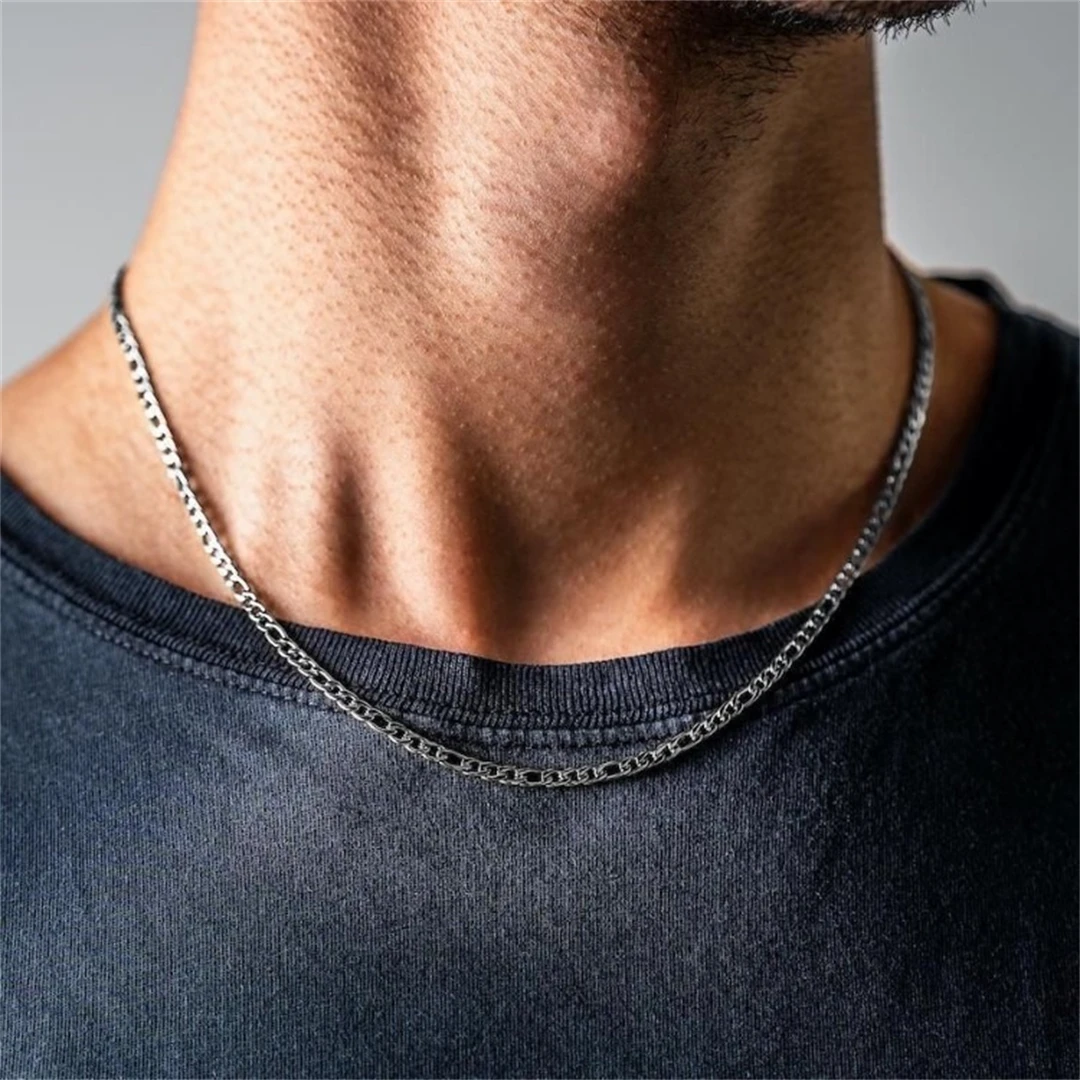 Fashion New Figaro Chain Necklace Men's Punk Silver Color Stainless Steel Long Necklace Men's Hip Hop Jewelry Gift - Image 13