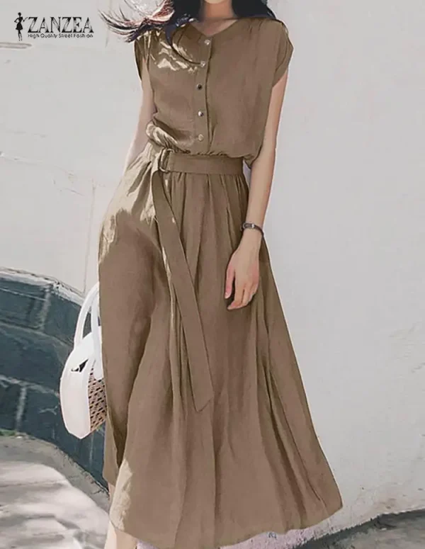 2025 ZANZEA Women Fashion Short Sleeve Dress Summer Elegant Party Vestidos Casual Mid-calf Sundress Femme Vintage OL Robe Kaftan