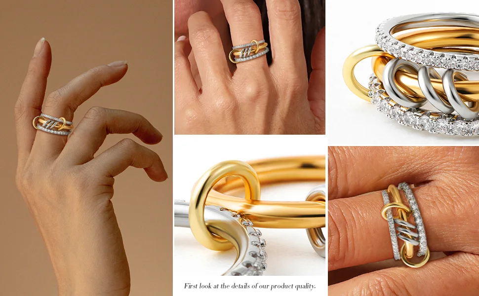 New Stainless Steel Cubic Zirconia Stackable Rings for Women 18k GoldPlating Multi-Link Connected Statement Ring Stack Jewelry - Image 13