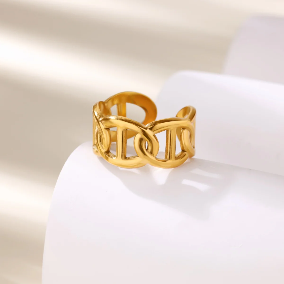 Stainless Steel Layered Rings for Women Open Adjustable Gold Color Geometric Textured Ring Aesthetic Wedding Waterproof Jewelry - Image 7