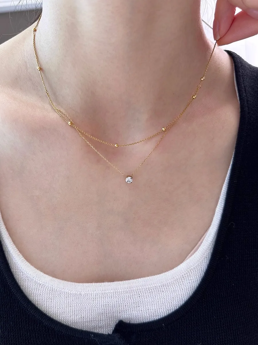 Stylish Shiny Zircon Double Layer Staniless Steel Waterproof Gold Plated Choker Necklace Stacked Fashion Jewelry Gift for Women - Image 11