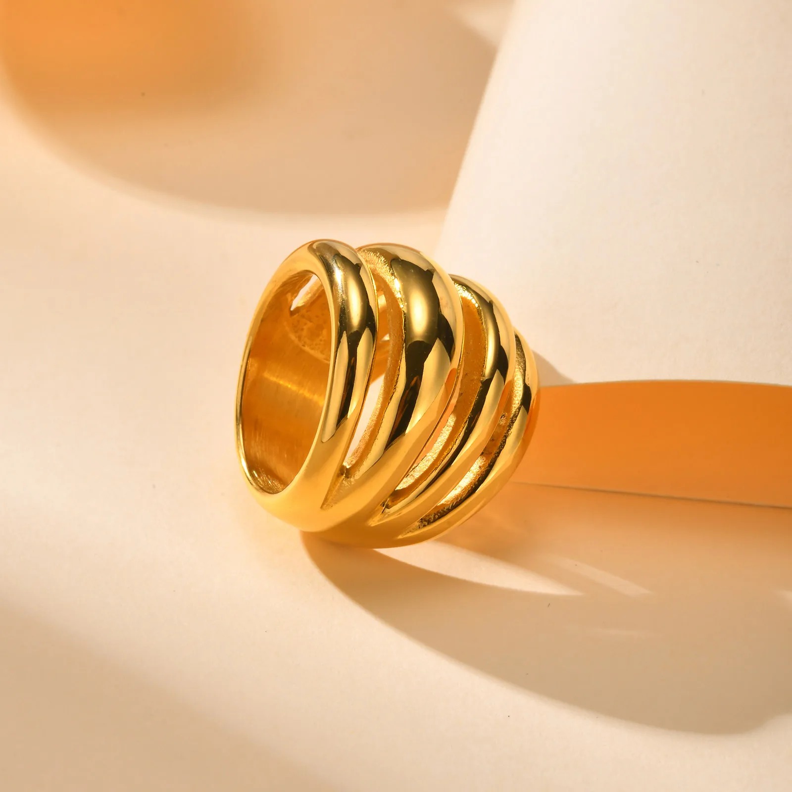 Multilayer Chunky Ring Stainless Steel 18k Gold Plated, Chunky Minimalist Simple Rings Fashion Gift for Women - Image 5