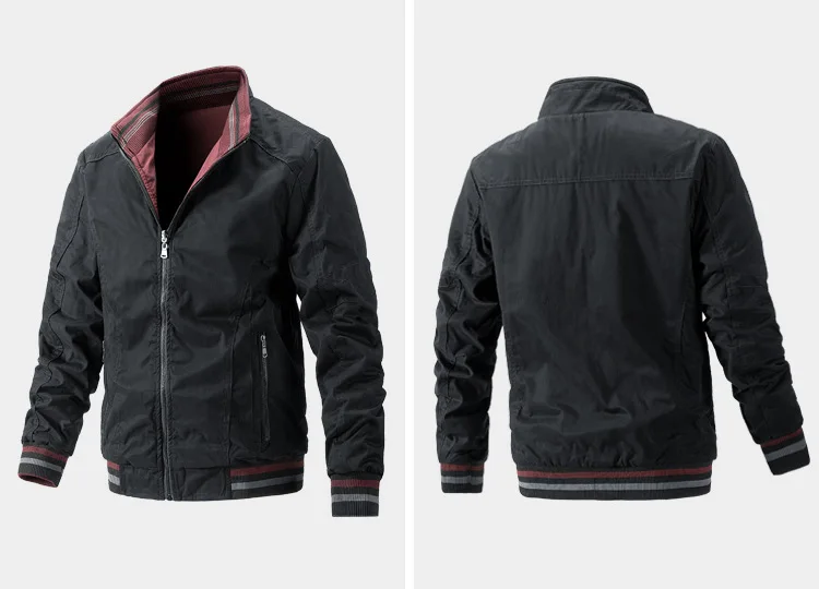 Men's Double-Sided Wear Busin Coat Spring Autumn Cotton Casual Jaet Busin Sle V-Ne Zipper ket Wear-resistant - Image 8