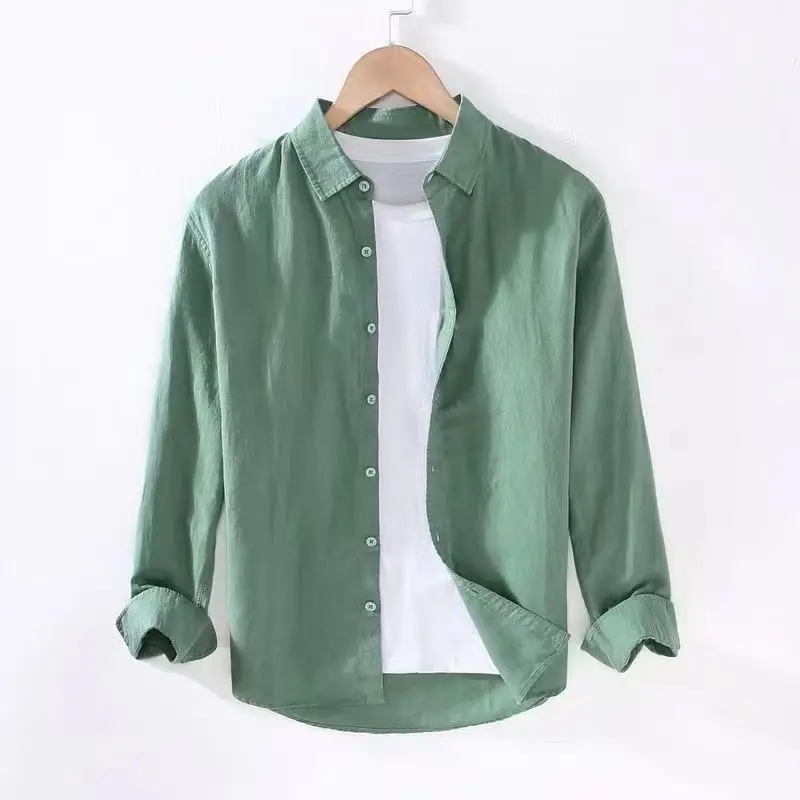 Linear Long-sleeved Men's Japanese Casual Loose Cotton Linen Shirt Spring and Summer Outfit Inch Shirt - Image 10