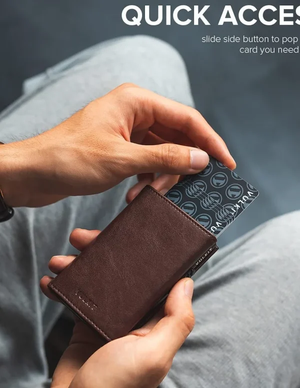 Men Card Holder with Money Pocket PU Leather Pop Up Minimalist Wallet RFID Blocking Slim Metal Bank Card Case