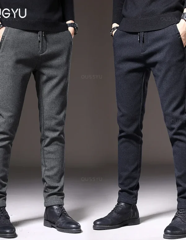 MINGYU Brand Autumn Winter Brushed Fabric Casual Pants Men Thick Business Work Slim Cotton Black Grey Trousers Male Plus Size 38