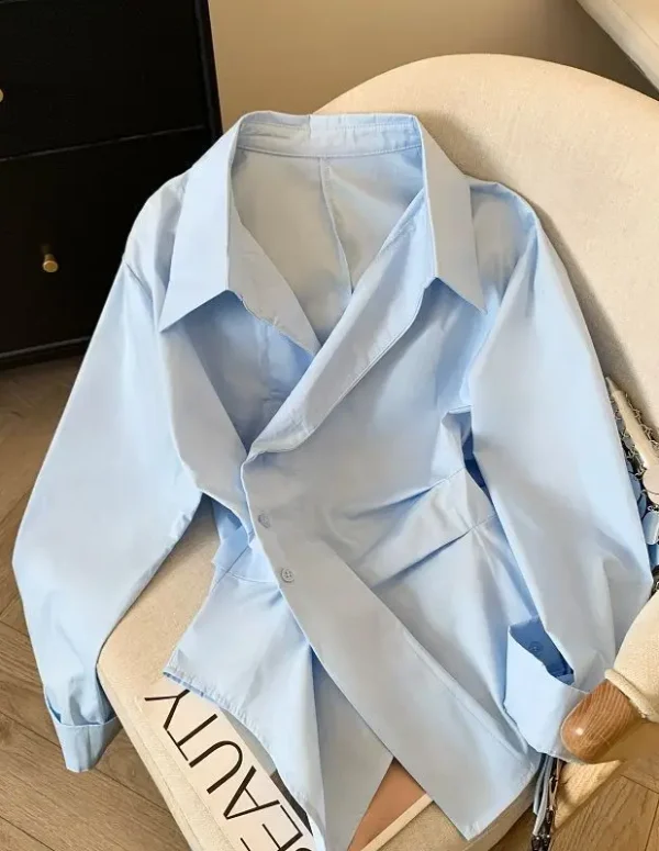 Designer Irregular Long sleeve Polo Shirt Women Tunic White Elegant Basic Top Blouse Ladies Fashion Work Wear Shirts