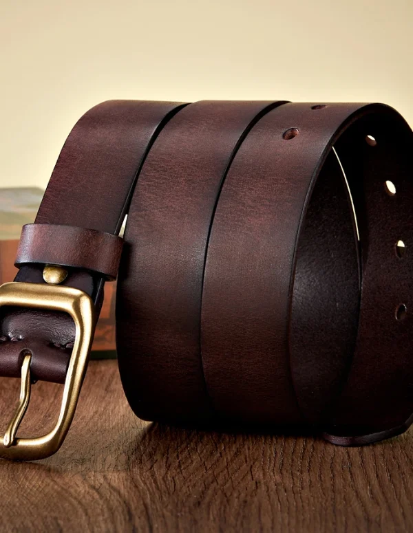 3.3CM High Quality Natural  Cowskin Genuine Leather Belt Men Casual Copper Buckle Business Male Strap For Jeans Cowboy Cintos