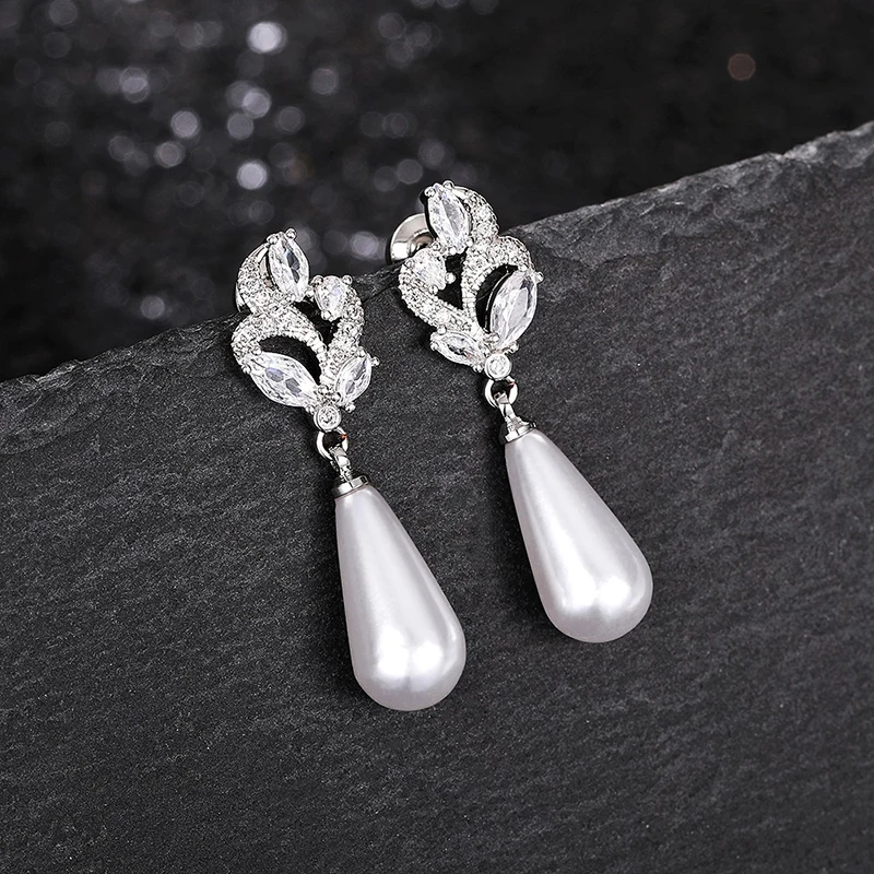 Huitan Aesthetic Imitation Pearl Dangle Earrings for Women Brilliant Cubic Zircon Luxury Female Wedding Earrings Fashion Jewelry - Image 6