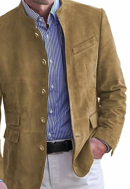Autumn Winter Men's Casual Suede Blazer Jacket Long Sleeve Solid Color Single Breasted Button Fashion Jackets - Image 2