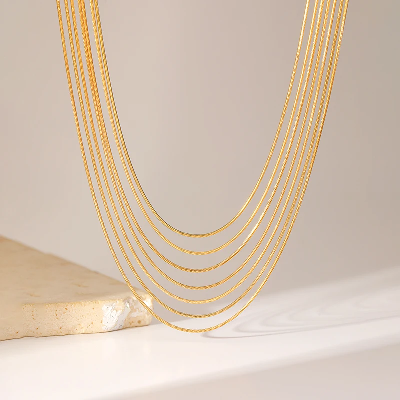 EILIECK 316L Stainless Steel Metal Multilayer Chain Necklace For Women Fashion 18K Gold Plated Collar Waterproof Jewelry Gift - Image 6