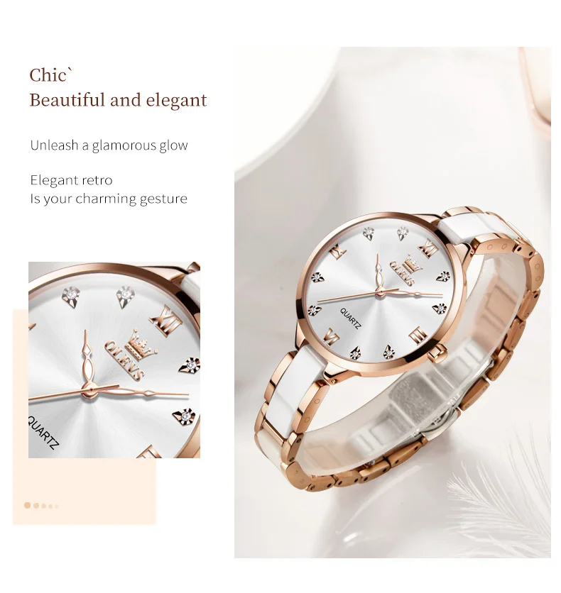 OLEVS 5872 Fashion Luxury Brand Quartz Women's Watch Elegant Ceramic Rose Gold Waterproof Dress Women's Watch Relogio Feminino - Image 17