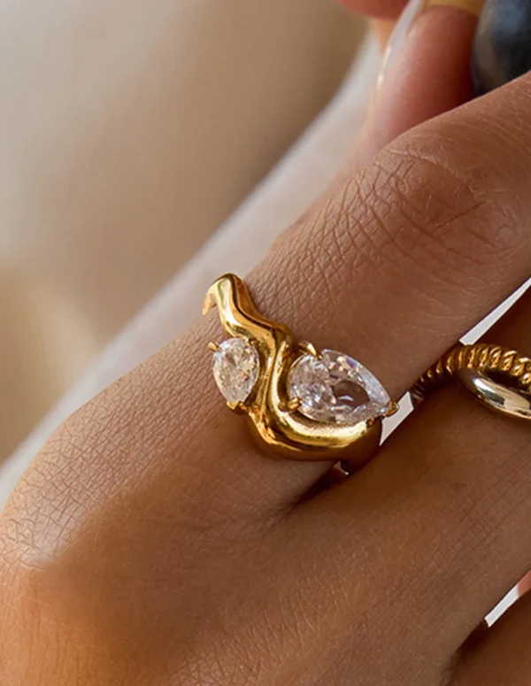 YHTOT Minimalist 18K Gold Color Plated Stainless Steel Zircon Ring Twistable Stackable Ring Women's Accessories Party Gift