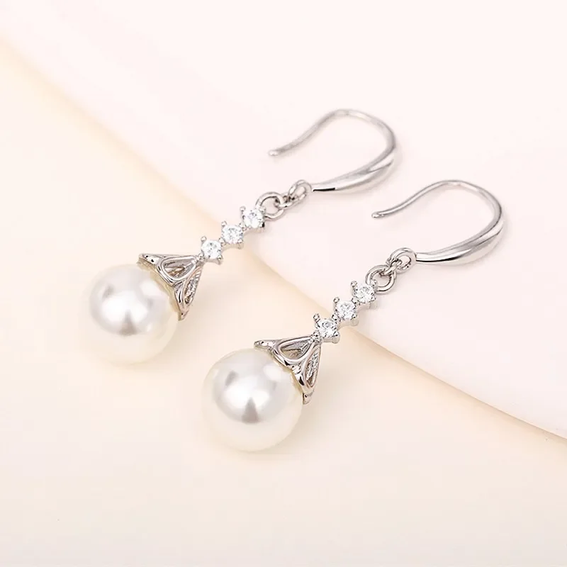Huitan New Trend Imitation Pearl Dangle Earring for Women Luxury Silver Color Bling Cubic Zirconia Fashion Elegant Lady Jewelry - Image 10