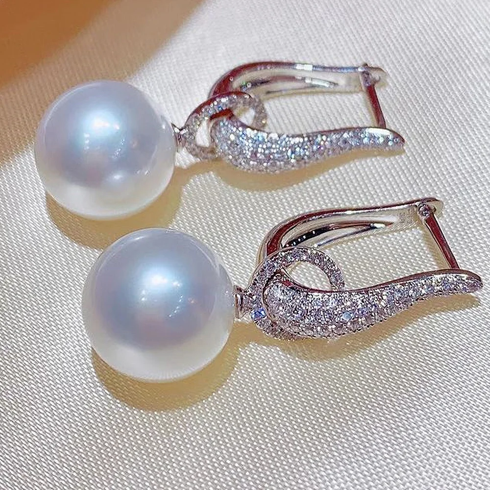 Huitan New Trend Imitation Pearl Dangle Earring for Women Luxury Silver Color Bling Cubic Zirconia Fashion Elegant Lady Jewelry - Image 3