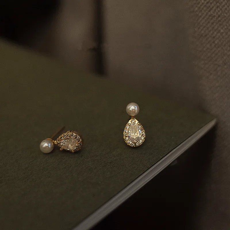 S925 Sterling Silver 14k Gold Plated Pearl Stud Earrings Water Drop Shiny Zircon Morning Dew Earrings for Women Wedding Jewelry - Image 10