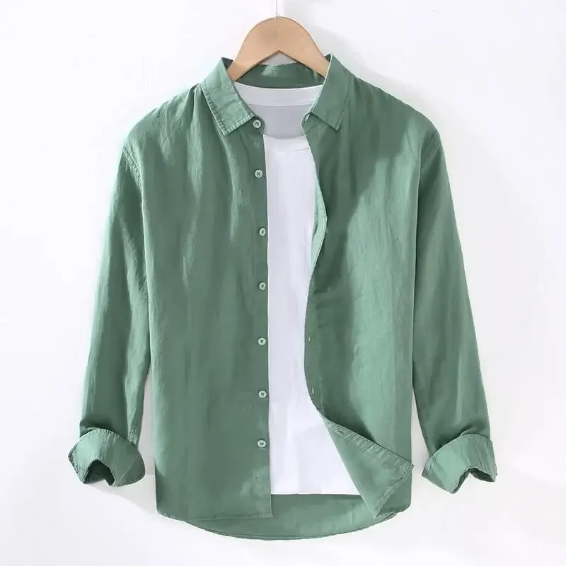 Linear Long-sleeved Men's Japanese Casual Loose Cotton Linen Shirt Spring and Summer Outfit Inch Shirt - Image 11