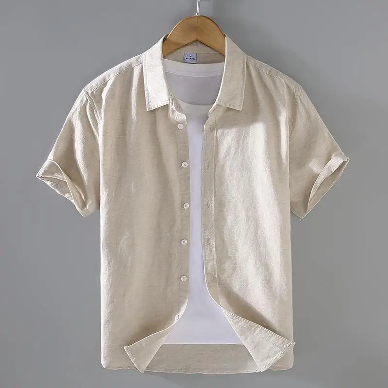 Men's Cotton Linen Short-Sleeved Shirt Summer Streetwear Plain Color Stand Collar Casual Beach Style plus Size M-3XL - Image 15