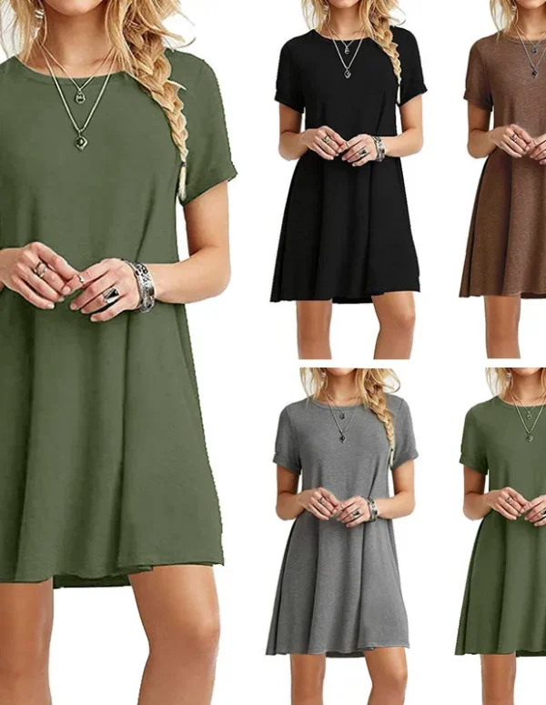 Women Casual Short Sleeve T Shirt Dress Vintage O Neck Print Loose Mini Dress Elegant Simple Mini Dress Streetwear Sundress